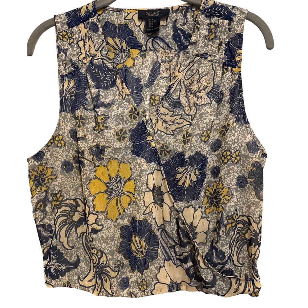 Rachel Roy Womens Gold Thread Faux Wrap Sleeveless Cropped Top Festival Size M